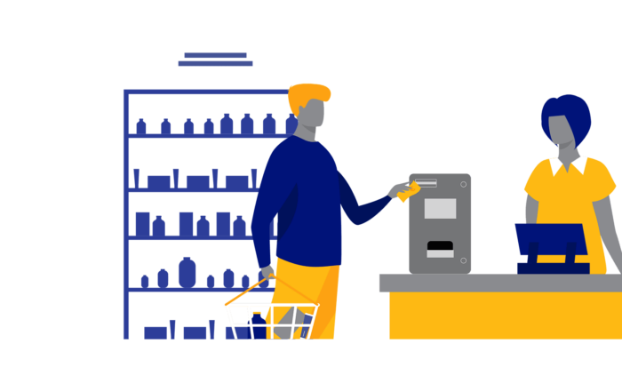 Imagen dibujo AT-Cash en el mostrador de un comercio