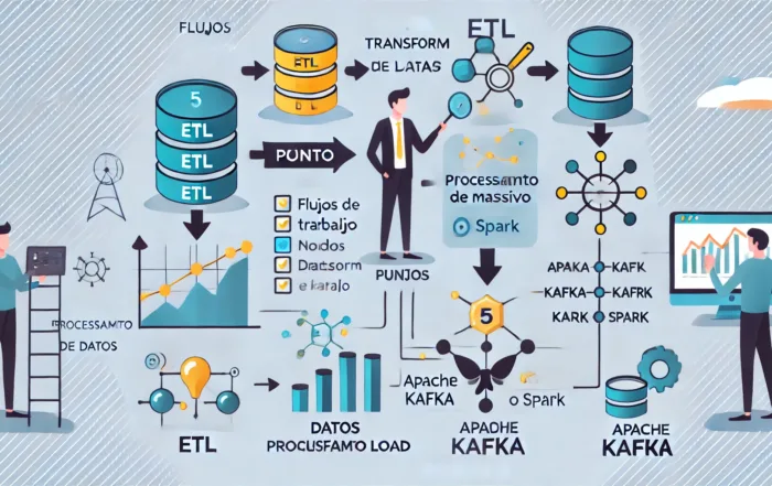 Una representación gráfica de un sistema de procesamiento de datos que muestra el flujo desde la recolección de datos en máquinas desatendidas hasta el análisis en tiempo real y masivo